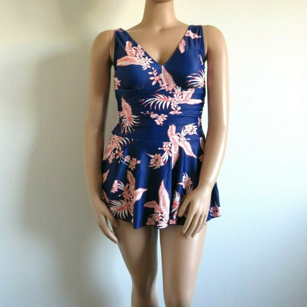 Tummy Control Swimdress 2 Piece Swimwear with Flared Skirt Bathing Suit Size L - Picture 4 of 6